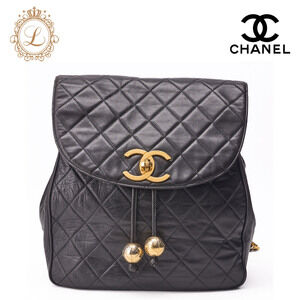 Chanel Matelasse Deca Coco Lambskin Shoulder Bag Backpack Turn Lock Black
